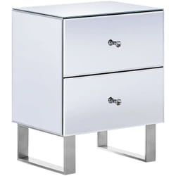 Table de Chevet en Verre Miroiravec 2 Tiroirs Pratiques et Pieds en Métal Idéale pour Chambre au Style Glamour et Moderne Beliani