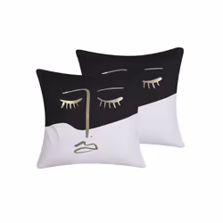 Lot de 2 coussins décoratifs motif visage 45 x 45 cm noir / blanc ABELIA