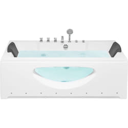 Baignoire Balnéo de Forme Rectangulaire en Acrylique Blanc Vitré et led Multicolore 2 Appuis-Tête et une Capacité de 197 Litres Beliani
