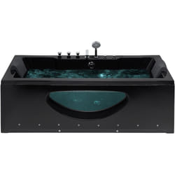Baignoire Balnéo de Forme Rectangulaire en Acrylique Noir Vitré et led Multicolore 2 Appuis-Tête et une Capacité de 197 Litres Beliani
