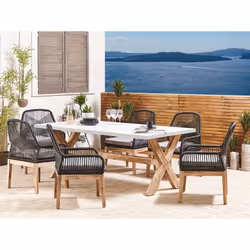 Table de jardin en fibre-ciment blanc et bois 200 x 100 cm OLBIA