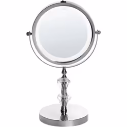 Miroir lumineux à maquillage avec face grossissante et faux cristaux décoratifs. Ce miroir de table au style glamour est un v ...