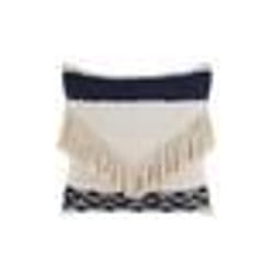 Coussin décoratif à frange 45 x 45 cm beige / bleu SOFCA
