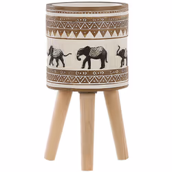 Cache-pot décoratif peint à la main avec trois pieds en bois. Ce pot de fleurs s'inspire du style bohème. Il est entièrement  ...