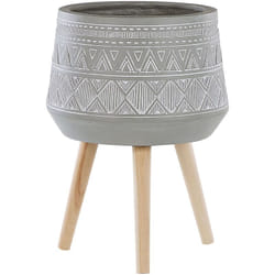 Beliani - Cache-Pot Support Plantes avec 3 Pieds en Bois 33 cm de Diamètre Motif Ethnique Peint à la Main Idéal à la Fois pour Extérieur et Intérieur