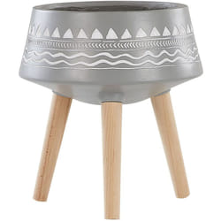 Cache-Pot Support Plantes avec 3 Pieds en Bois 31 cm de Diamètre Motif Ethnique Peint à la Main Idéal à la Fois pour Extérieur et Intérieur Beliani