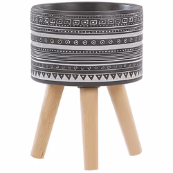 Cache-pot décoratif peint à la main avec trois pieds en bois. Embellissez votre espace avec ce cache-pot de style bohème. Il  ...