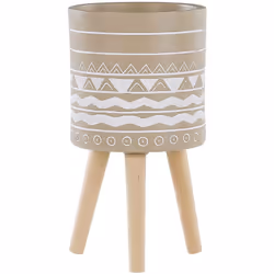 Cache-pot décoratif peint à la main avec trois pieds en bois. Ce cache-pot est le complément idéal de tout intérieur moderne, ...
