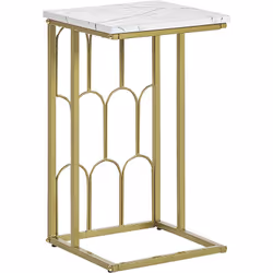 Bout de canapé au style glamour avec plateau effet marbre blanc. Cette table d'appoint chic et élégante est parfaite lorsqu'e ...