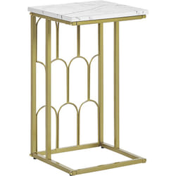 Table d'Appoint Bout de Canapé Effet Marbre Blanc avec Structure Design en Acier Doré Idéal pour Salon au Style Moderne Glamour et Chic Beliani