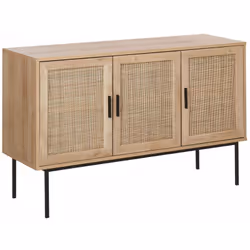 Description générale Commode au style boho avec 3 portes en cannage de rotin, idéale pour apporter une touche de caractère à ...