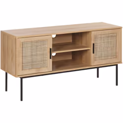 Meuble TV au style boho avec 2 portes cannage en rotin et étagère. Cette banquette télé avec ses 2 portes à cannage en rotin  ...
