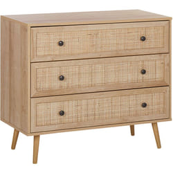 Commode Chiffonnier 3 Tiroirs Cannage Décoratif en Rotin Meuble de Rangement Idéal pour Chambre ou Salon Scandinave Rétro et Boho Beliani