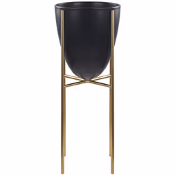 Cache-pot de fleur en acier noir avec pieds dorés. Rendez vos fleurs encore plus belles et mettez-les en valeur grâce à ce ca ...