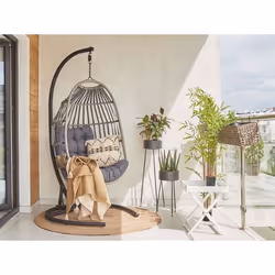 Fauteuil suspendu en rotin gris foncé avec support SESIA