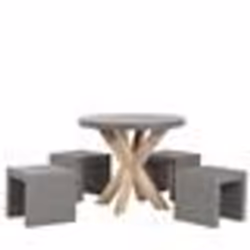 Set de jardin table ronde en fibre-ciment gris et bois et 4 tabourets OLBIA/TARANTO