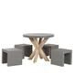 Set de jardin table ronde en fibre-ciment gris et bois et 4 tabourets OLBIA/TARANTO