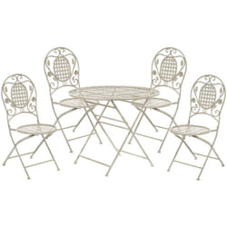 Salon de Jardin Bistrot Table Ronde et 4 Chaises Pliantes Blanc Cassé pour Terrasse ou Balcon au Style Traditionnel et Provençal Beliani