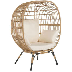 Fauteuil en Rotin Tressé pour Intérieur ou Extérieur avec Coussins Beiges Inclus Id(al pour Jardin ou Terrasse de Style Bohéme Beliani