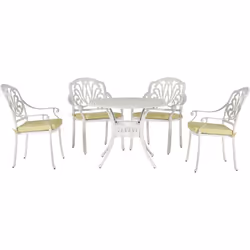 Table ronde de jardin en aluminium blanc cassé avec 4 chaises assorties. Profitez au maximum des journées chaudes et ensoleil ...