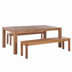 Ensemble de repas de jardin en bois table et 2 bancs au style rustique et traditionnel. Relookez votre espace extérieur en y  ...