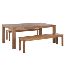 Ensemble Repas de Jardin 6 Places Table et 2 Bancs en Bois d'Eucalyptus Clair pour Jardin ou Terrasse Rustique Monsano Beliani