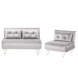 Ensemble de Canapés bz Banquettes Convertibles 2 +1 Places en Velours Gris Pieds Dorés pour Salon au Style Moderne et Glamour Beliani