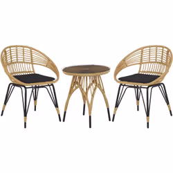 Ensemble de terrasse ou balcon table et 2 chaises en polyrotin et acier. Créez un espace de détente confortable sur votre bal ...