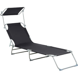 Transat de Jardin Bain de Soleil Pliant en Tissu Polyester Noir et Acier avec Pare Soleil Pratique Idéal pour Terrasse ou Balcon Beliani