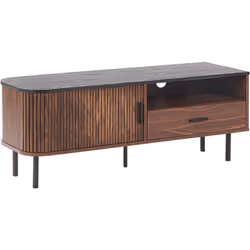 Banc télé avec rideau coulissant sur le côté et tiroir pratique. Ce meuble TV très fonctionnel est indispensable à votre salo ...