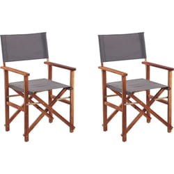 2 Chaises Fauteuils Metteur en Scène Pliantes en Bois Acacia Naturel avec Accoudoirs et Assise Gris pour Jardin Extérieur Boho