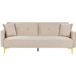 Beliani - Canapé Convertible en Velours Beige 3 Places Taies Déhoussables Rembourré Lucan
