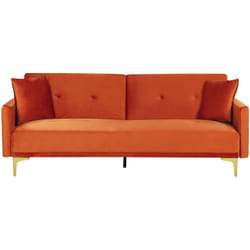 Canapé Convertible en Velours Orange 3 Places Taies Déhoussables Rembourré Lucan
