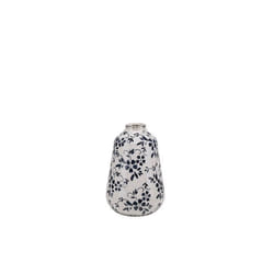 Vase à fleurs décoratif blanc et bleu marine 20 cm MARONEIA