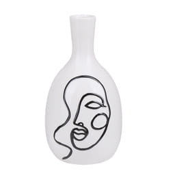 Beliani - Vase Décoratif en Céramique Blanc Motif Dessin Visage Noir pour Déco Intérieur Entrée ou Salon Moderne