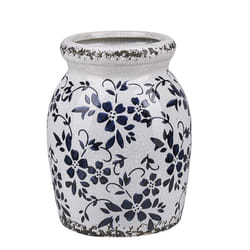 Beliani - Vase Décoratif en Céramique Blanc Motif Floral Bleu de Style Vintage pour Salon ou Salle à Manger