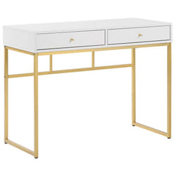 Beliani - Console Bureau à Domicile Glamour à 2 Tiroirs à Base en Métal Doré et Plateau Blanc Daphne