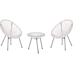 Ensemble de Salon ou Jardin 2 Chaises Fauteuils Type Spaghetti et Petite Table Basse en Rotin pe Blanc et Acier Design Industriel Tendance Beliani