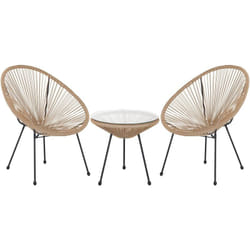 Chaises et Table Beige Sable en Polyrotin Verre et Acier Type Spaghetti Design Tendance pour Intérieur ou Extérieur au Style Moderne et Industriel