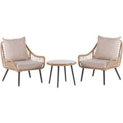 Beliani - Set de Jardin ou de Salon Table et 2 Fauteuils en Rotin Beige avec Pieds en Acier Noir Ensemble pour Intérieur et Extérieur Boho et Rustique