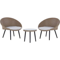 Salon Bistrot Terrasse ou Balcon 2 Chaises en Rotin et Petite Table Assortie avec Coussins d'Assise Beiges Design Boho Ortigia Beliani