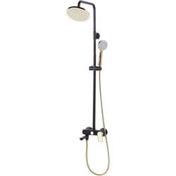 Colonne de Douche avec Douchette Haute et Robinet Mitigeur en Laiton Noir et Doré pour Salle de Bain Moderne et Minimaliste Gurara Beliani