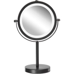 Miroir de Maquillage Double-Face Éclairage led en Acier et Verre Noir ø 17 cm Parfait Pour Votre Espace Cosmétique Tuchan Beli