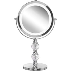 Miroir de Maquillage Double-Face Éclairage led en Acier et Verre Argenté ø 18 cm Parfait Pour Votre Espace Cosmétique Claira Beli