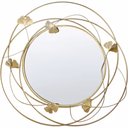 Miroir doré glamour avec motifs de feuilles de gingko. Cet élégant miroir mural au cadre magnifiquement décoré de feuilles de ...