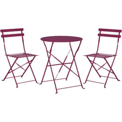 Beliani - Salon de Jardin Bistrot Table et 2 Chaises en Acier Rouge Bordeaux Pliable Fiori