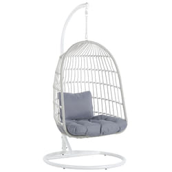 Fauteuil Suspendu avec Coussin et Support Blanc 102 cm en Métal et Rotin Très Confortable pour Extérieur au Style Boho Beliani