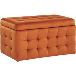 Pouf 72 x 42 cm en Velours avec rangement Chesterfield Orange Capitonné Michigan