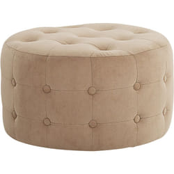Pouf de Type Ottoman de Forme Ronde Clouté Style Chesterfield en Velours Synthétique Beige Sable de 30 cm de Hauteur Beliani