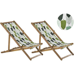 Beliani - Lot de 2 Chiliennes Pliantes Acacia Clair Motif Feuillage Anzio